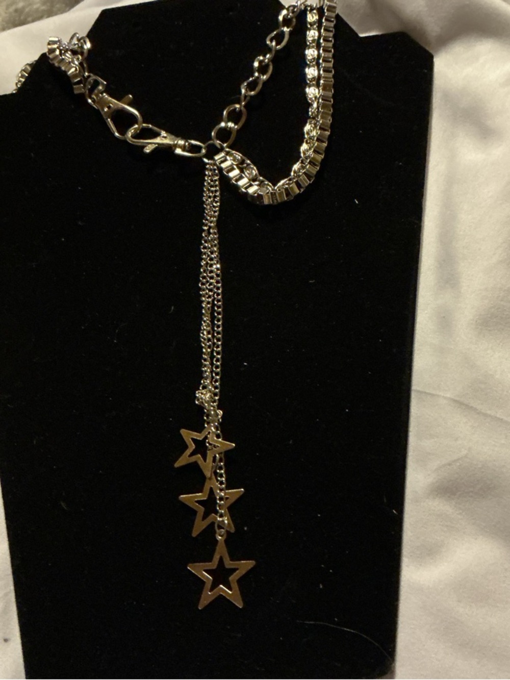Layered Gold Chain Necklace Star Drop Pendant Multi Strand Statement